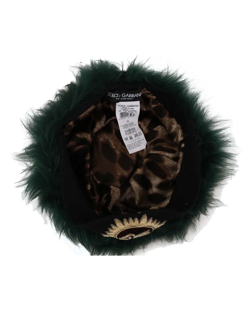 Dolce & Gabbana Women's Green Fur Dg Logo Embroidered Cloche Hat Cashmere Green
