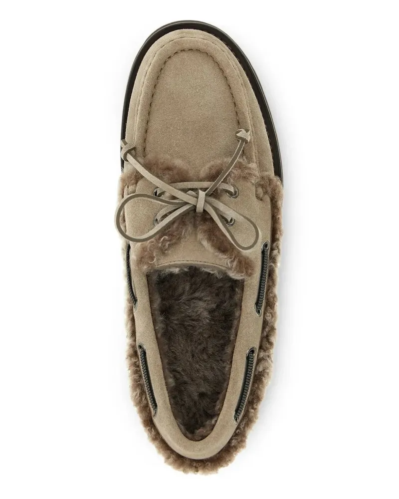 Brunello Cucinelli Women's Shearling-Trimmed Suede Loafers Aw25 W Grey