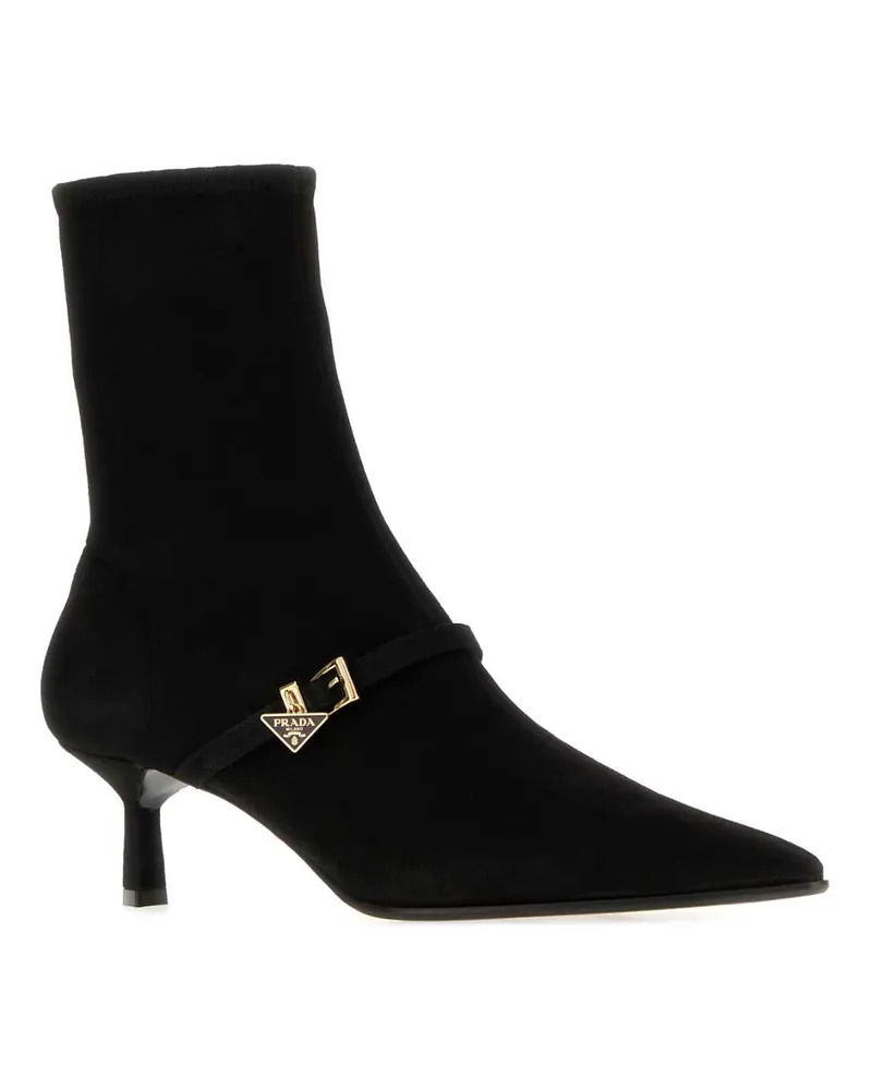 Prada Suede Pointed-Toe Ankle Boot — Black Black