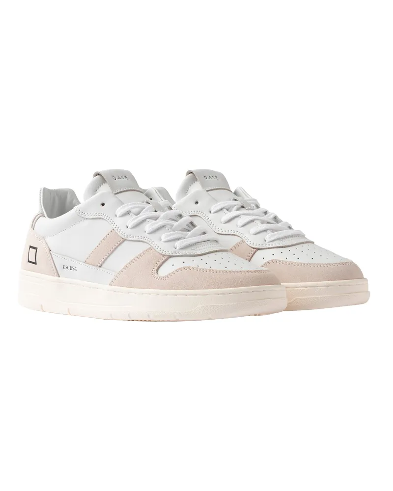 D.A.T.E. Leather and Suede Low-Top Sneaker — White White