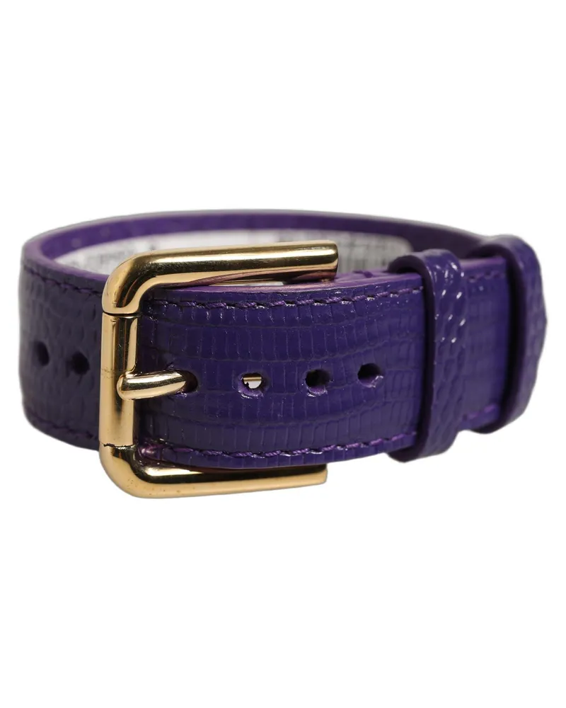 Dolce & Gabbana Women's Violet Textured Leather Gold Buckle Belt Strap Bracelet Calf Purple