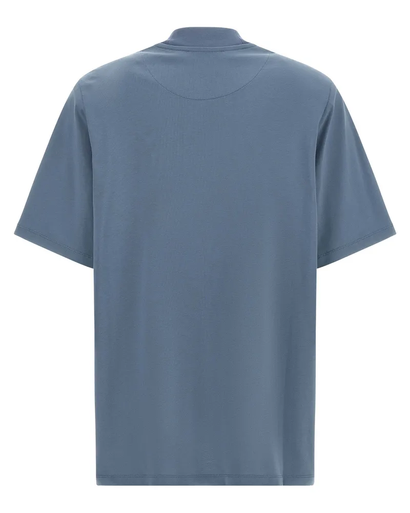 ATTICO Mock-Neck Cotton T-Shirt — Blue Blue