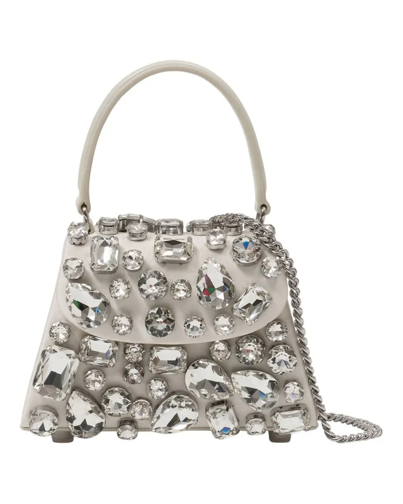 Self-Portrait Crystal-Embellished Satin Mini Bag — White White