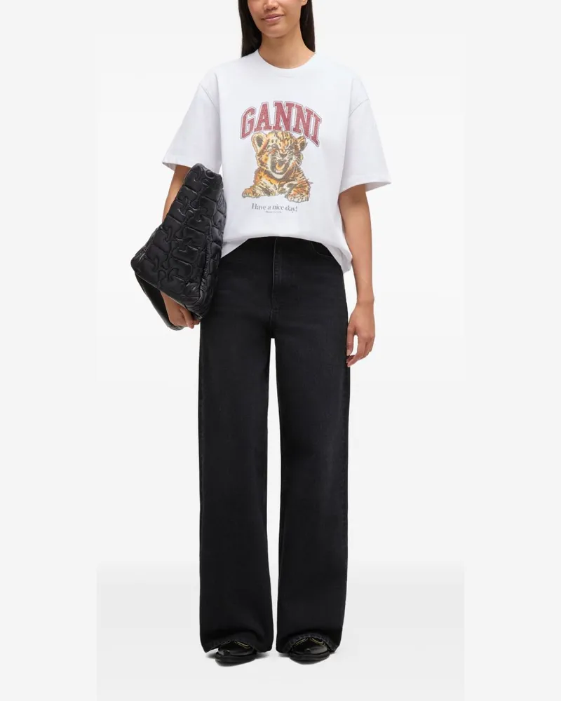 Ganni Baby Tiger Graphic Print T-Shirt — White White