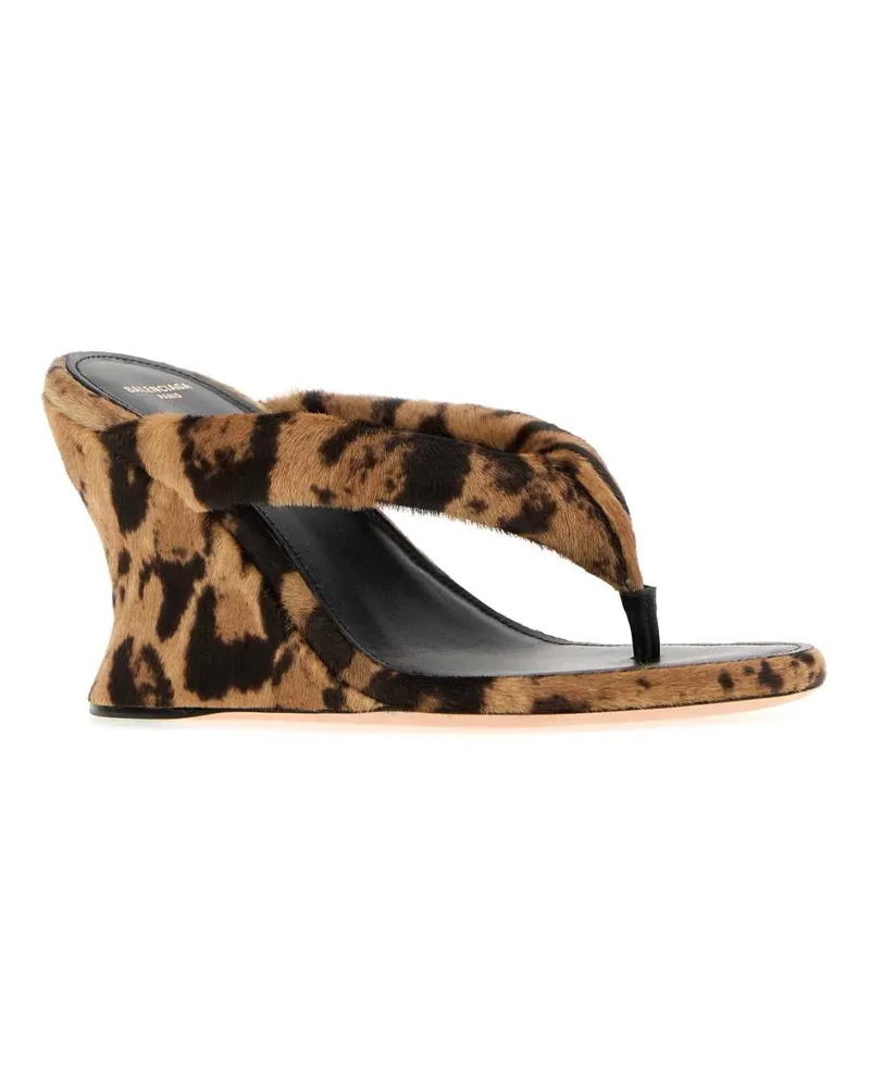 Balenciaga Women's Printed Calf Hair Gaeta Thing Mules Ocelot Scarpe Con Tacco High Heel Shoes Brown