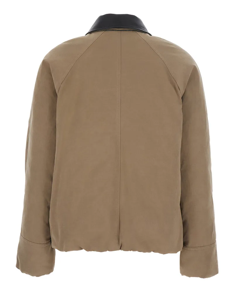 Brunello Cucinelli Women's Jacket Beige With Leather Collar Cotton Blend Coat Beige