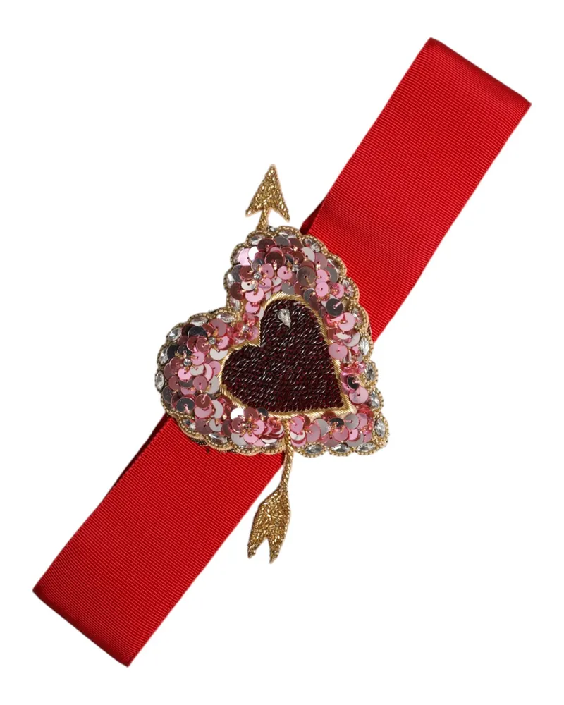 Dolce & Gabbana Women Red Stretch Wide Waist Heart Embellished Belt Cotton Viscose Red