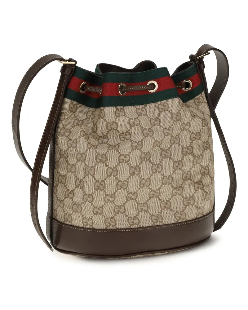 Gucci Women's Mini Bucket Bag Venice Coated Gg Brown Fabric Handbags Hand Brown
