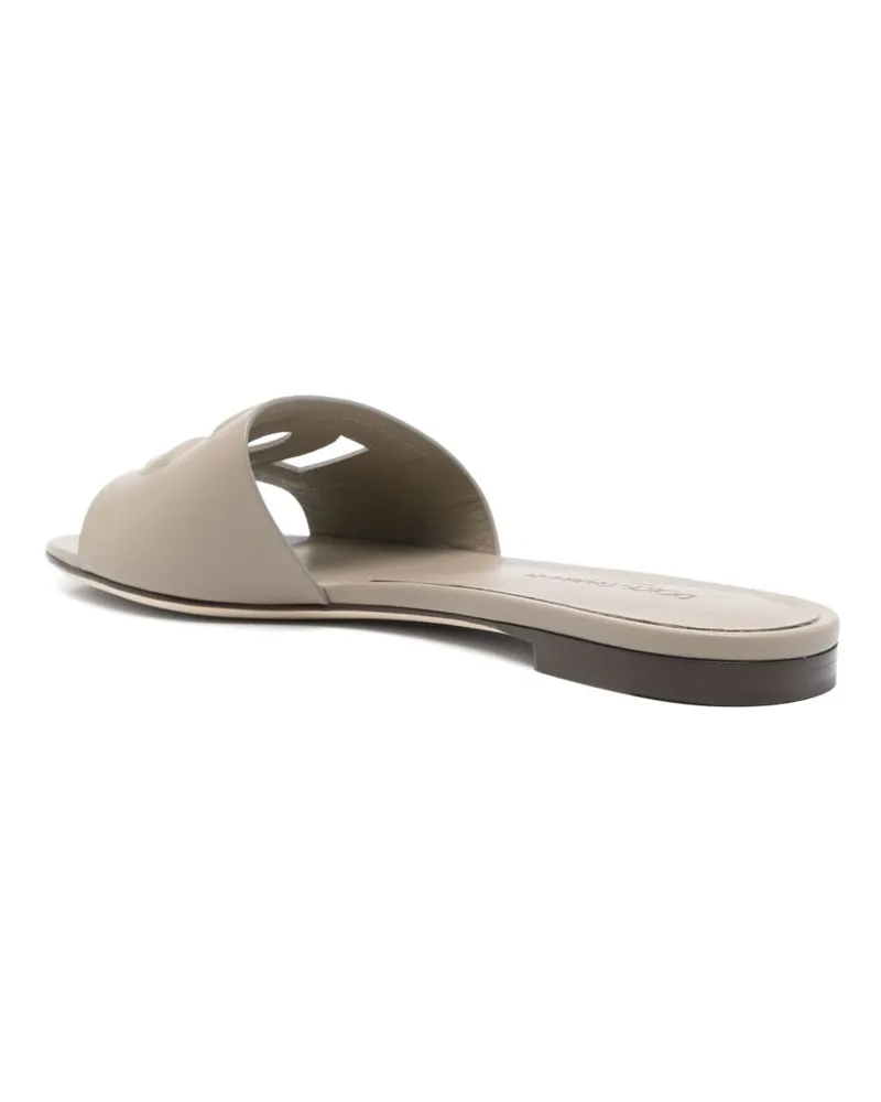 Dolce & Gabbana DG Logo Leather Slide Sandal — Taupe Taupe