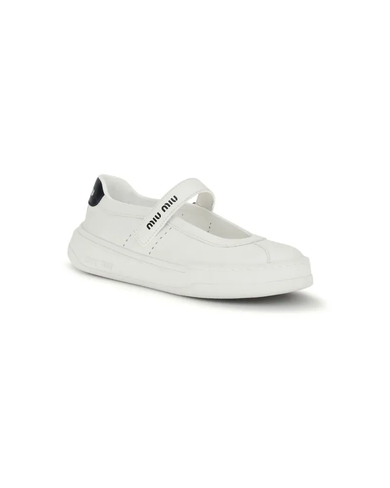 Miu Miu Women's White Calf Leather Bos Taurus Ballet Flats White