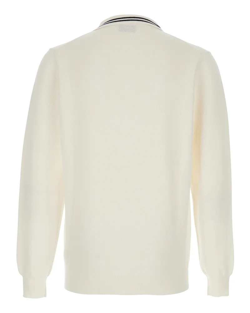 AUTRY Men's White Long-Sleeve Polo Shirt With Striped Collar Wool T-Shirts And Polos White