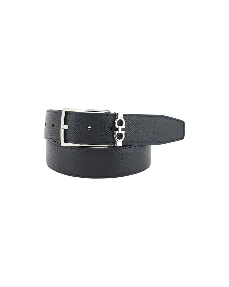 Ferragamo Men's Black Calf Leather Bos Taurus Belt Black
