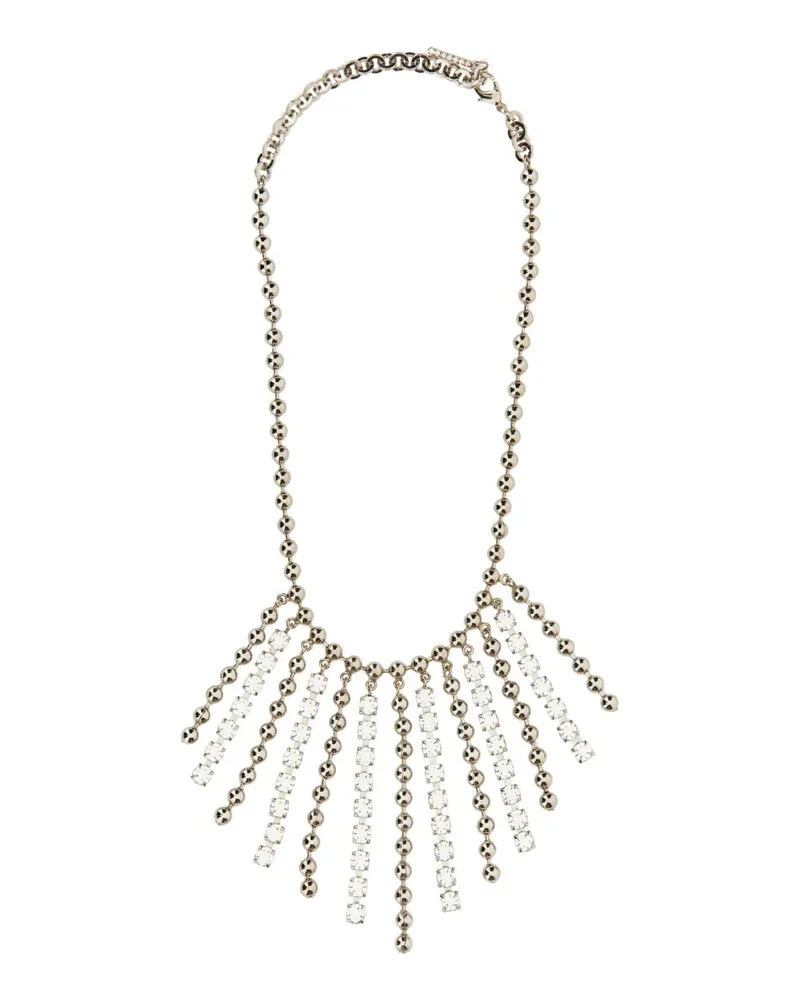 Alessandra Rich Crystal and Chain with Fringes Necklace — Silver Silver