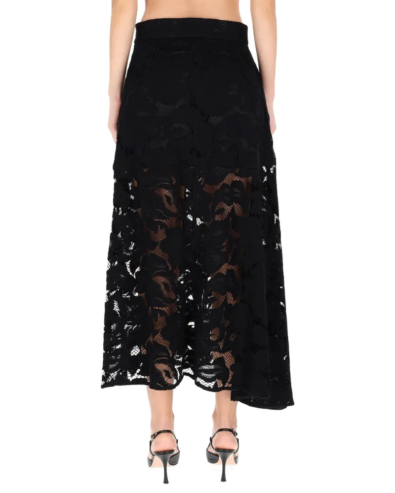 Patou Lace Cotton Midi Skirt — Black Black