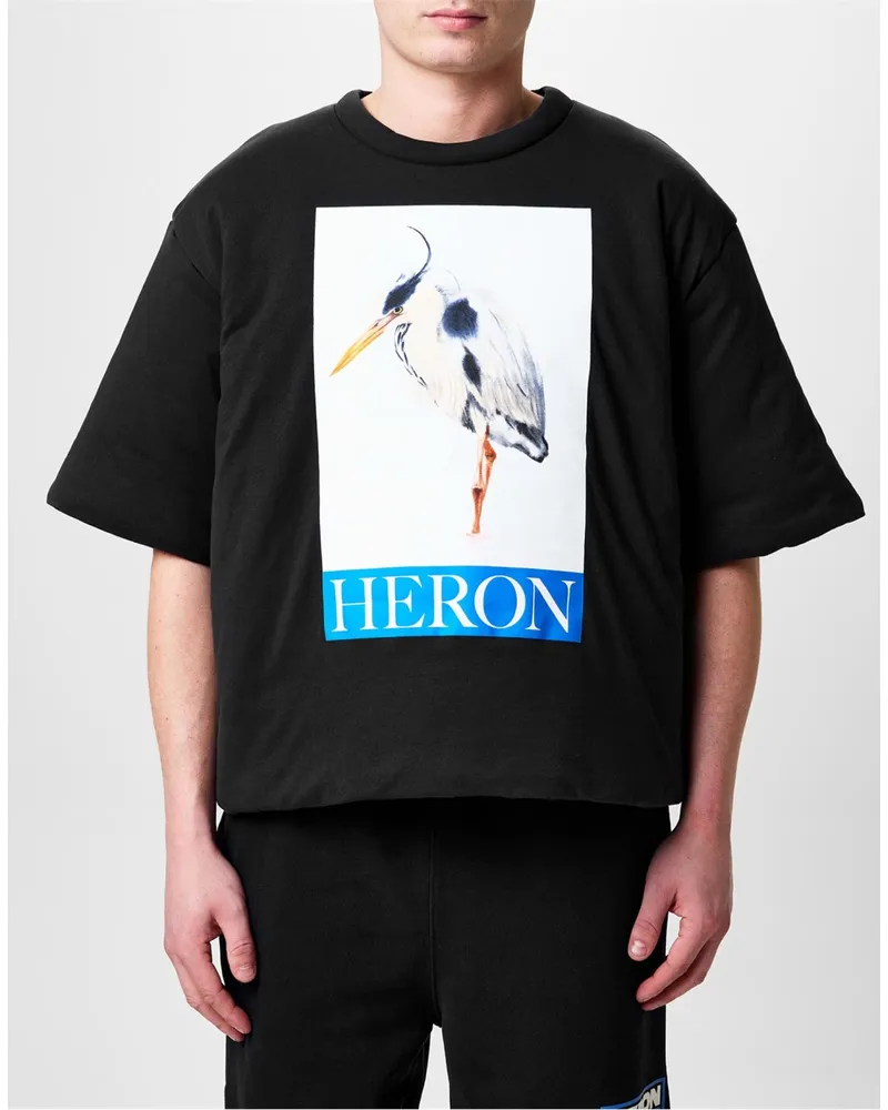 Heron Preston Men's Heron Bird Painted Logo Padded T-Shirt Black Clothing > Polo & T-Shirts Black