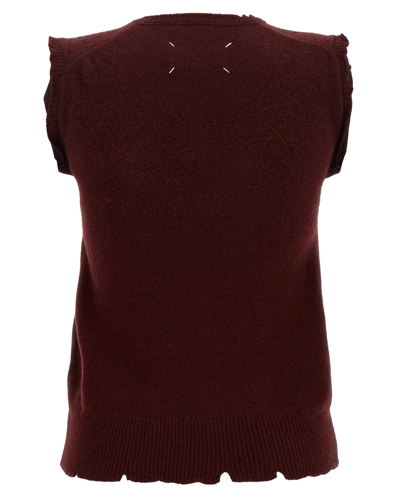 Maison Margiela Distressed Virgin Wool Sleeveless Top Bordeaux
