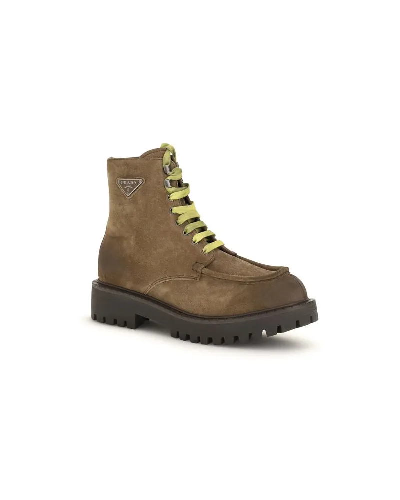Prada Suede Lace-Up Boot — Brown Brown