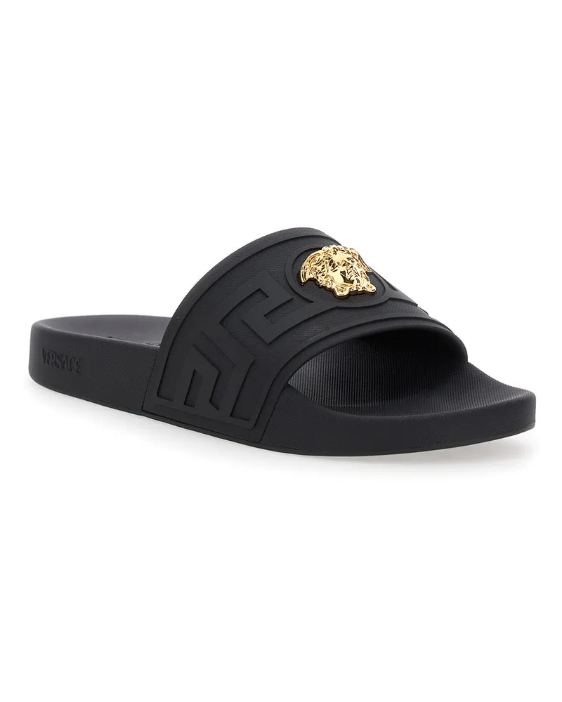 Versace Men's Sandals Medusa Plate, Black Tech Fabric Polyurethane Black