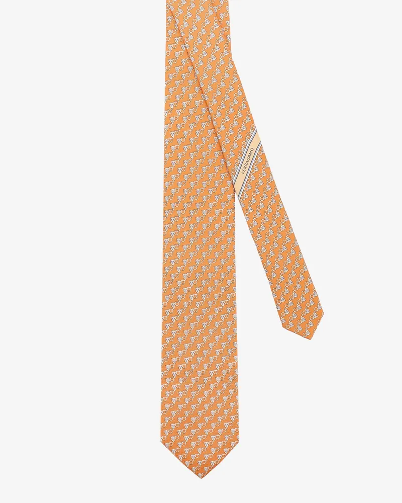 Ferragamo Men's Silk Tie With Owl Print Orange Ties & Bow Orange