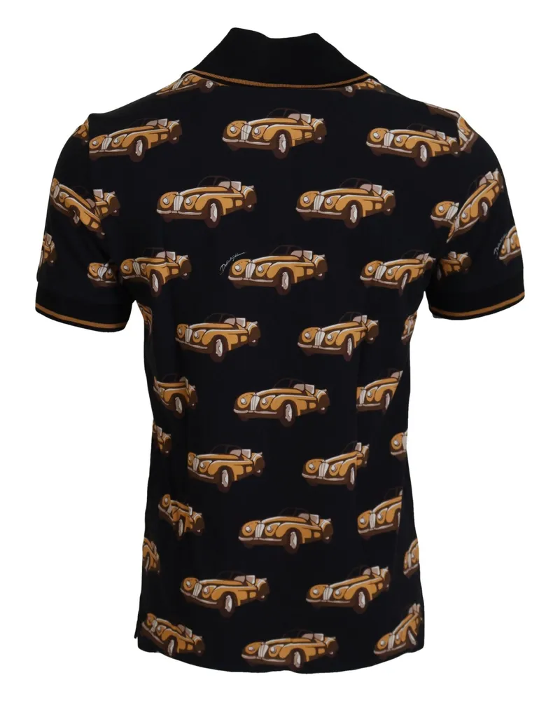 Dolce & Gabbana Men's Car-Print Cotton Polo Black Black
