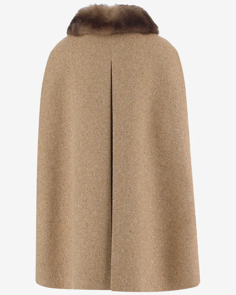 Valentino Garavani Women's Sleeveless Wool-Blend Coat With Fur Collar Beige Virgin Wool Beige