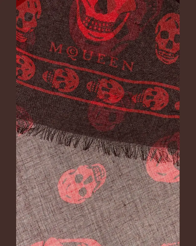Alexander McQueen Men's Printed Modal Blend Foulard Red Exterior: Silk Sciarpe E Burgundy