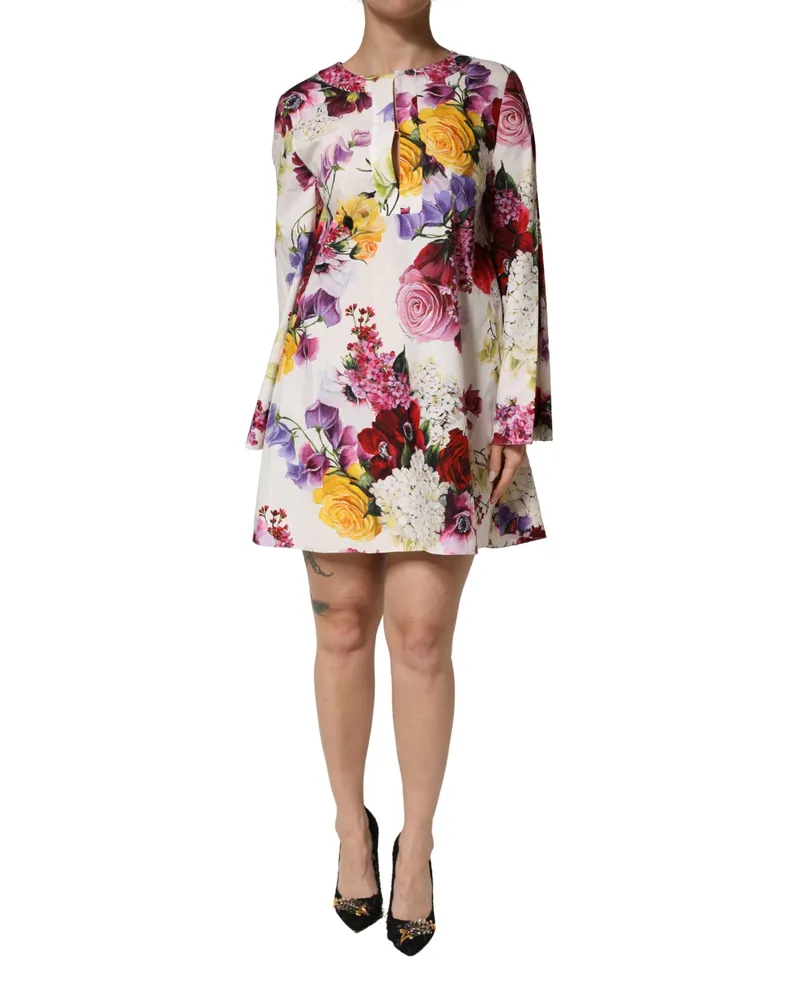 Dolce & Gabbana Women Multicolor Floral Cotton Longsleeves Midi Dress Multicolor