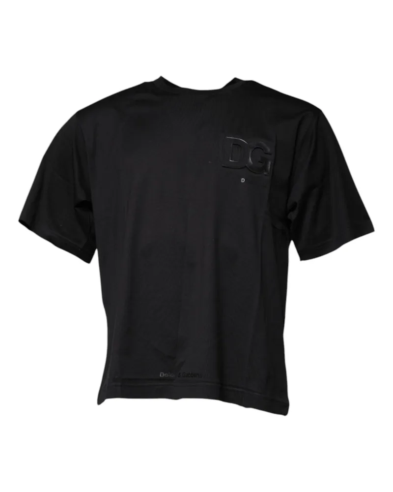Dolce & Gabbana Men's Black Dg Logo Print Cotton Crew Neck T-Shirt Black