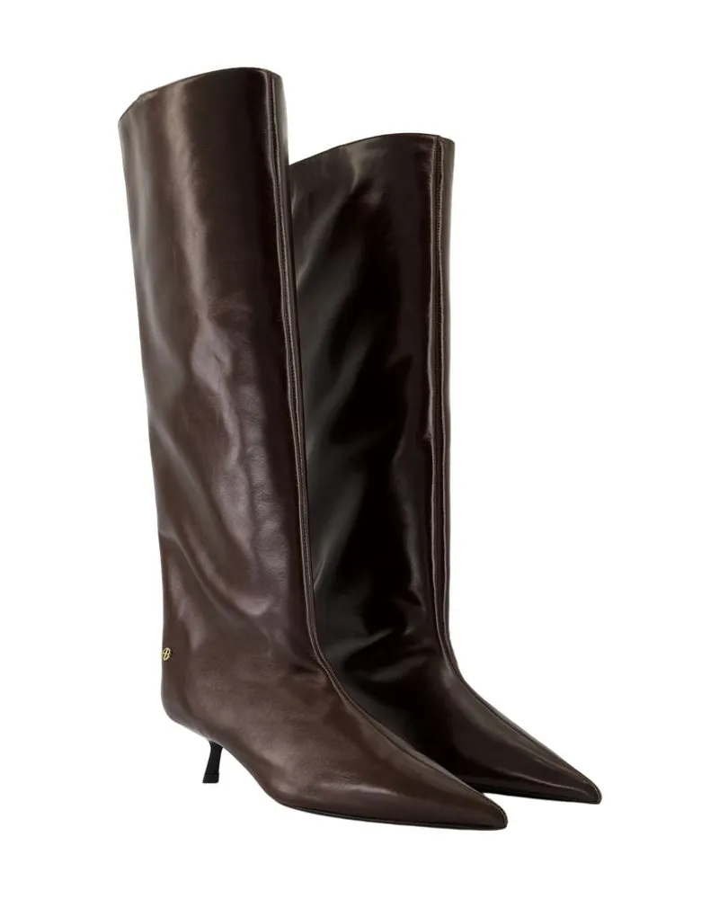 Anine Bing Women's Tall Hilda Boots -  Leather Brown Calfskin Shoes Brown