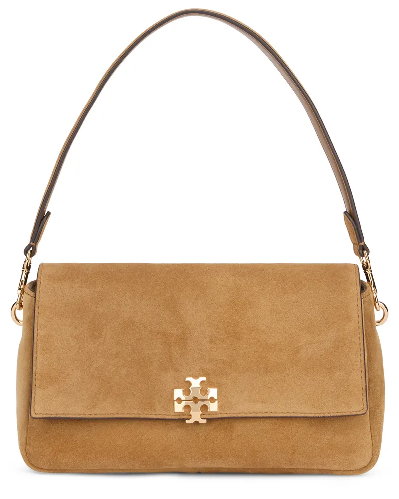 Tory Burch Women's Shoulder Bag Charlie Suede Toffee Cowhide Handbags Hand Toffee