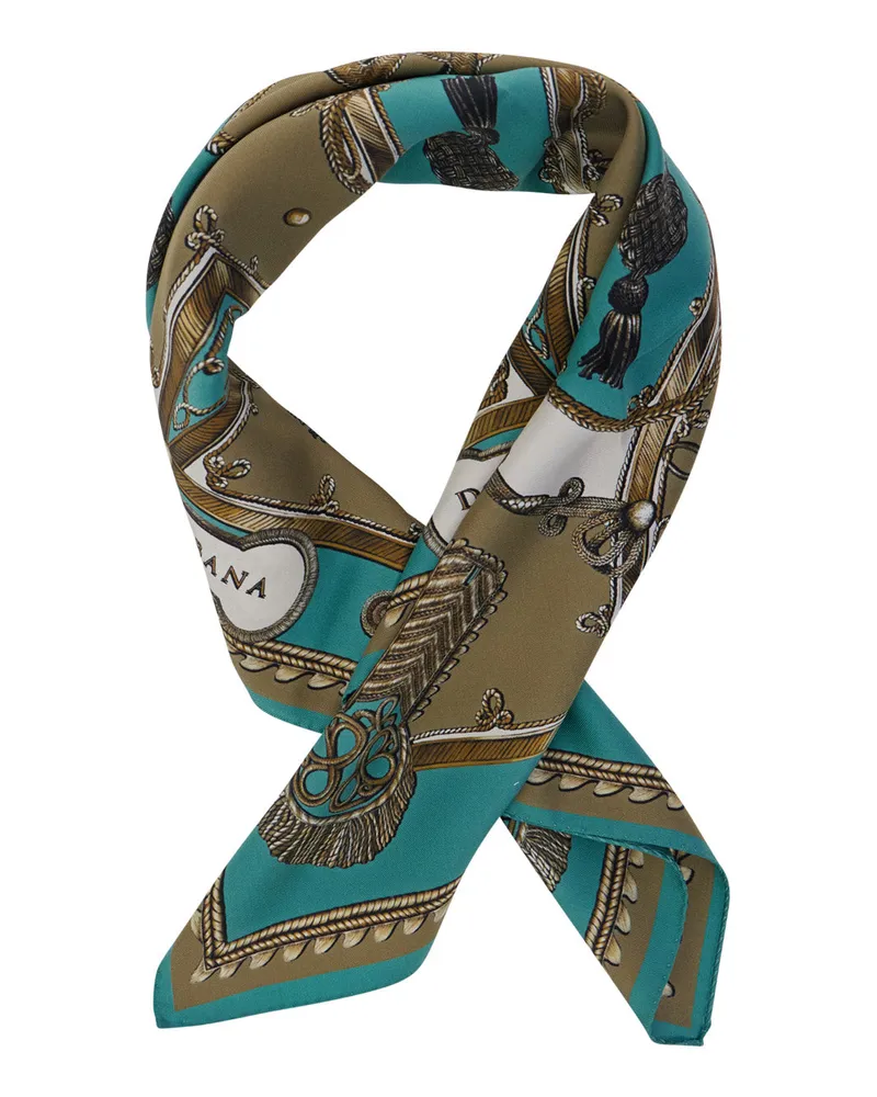 Dolce & Gabbana Ornamental Silk-Twill Print Scarf — Green Green
