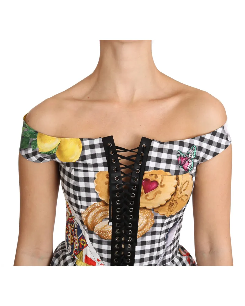 Dolce & Gabbana Women's Black And White Corset Blouse Sicily Lemon Check Top Black-White Silk Black/white Black
