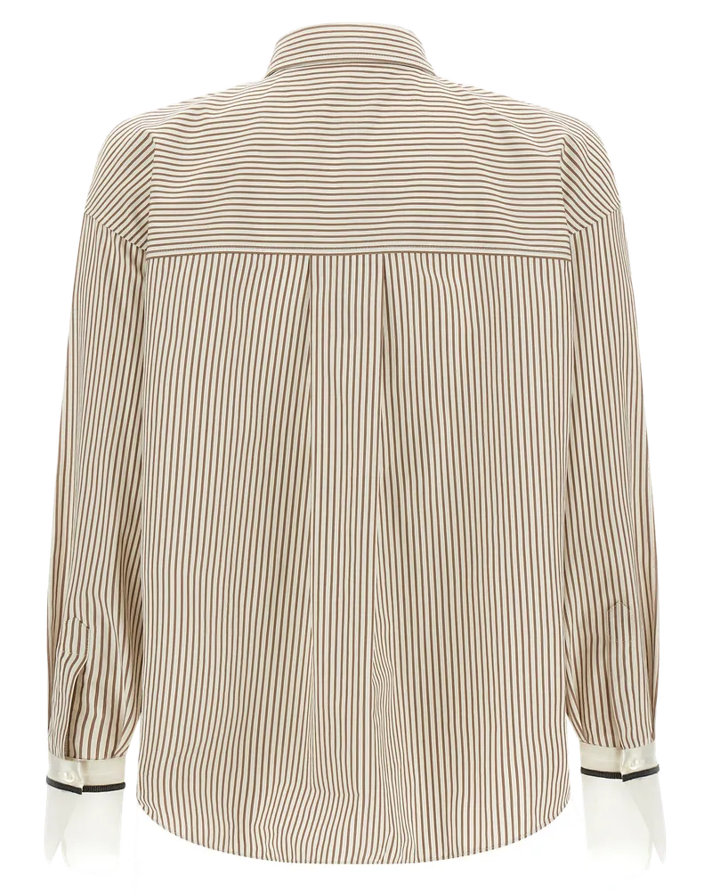 Brunello Cucinelli Striped Cotton Blouse — Beige Beige
