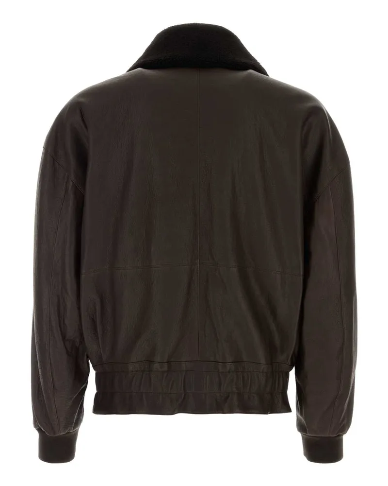 Giorgio Armani Men's Dark Brown Leather Jacket Meteorite Giacche E Gilet Brown