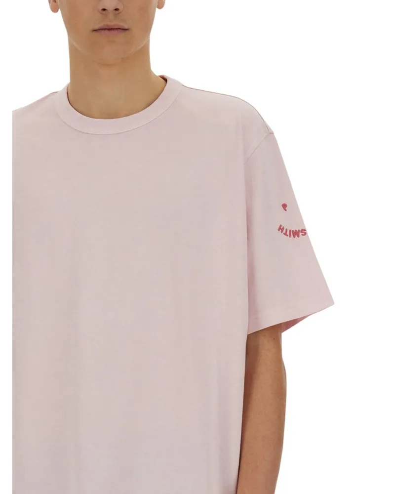 Paul Smith Embroidered Organic Cotton T-shirt — Pink Pink