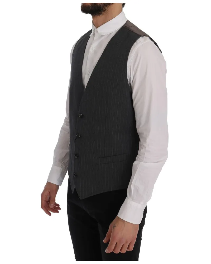 Dolce & Gabbana Men's Gray Staff Cotton Striped Vest Clothing Gray
