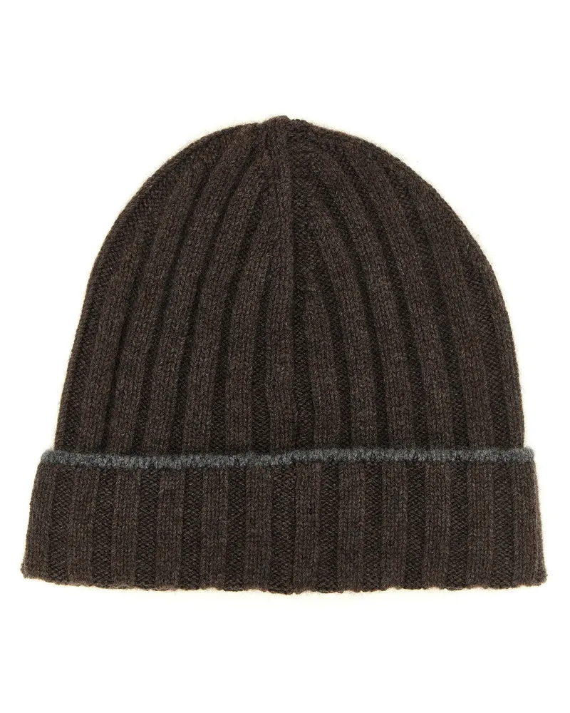 Brunello Cucinelli Cashmere Ribbed Beanie — Brown Brown