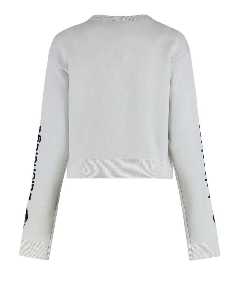 Balenciaga Women Crew Neck Wool Double Face Sweater White White