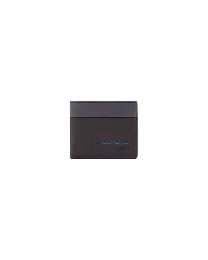Piquadro Men's Grey Black Leather Bags Wallet Gray