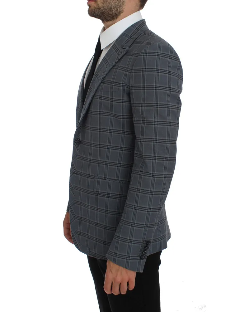 Dolce & Gabbana Men's Blue Checkered Slim Fit Blazer Jacket Cotton Clothing Blue