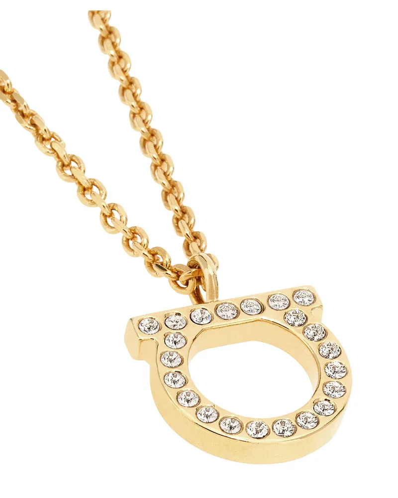 Ferragamo Women's Necklace Gancini Pendant Brass Metallic Necklaces Gold