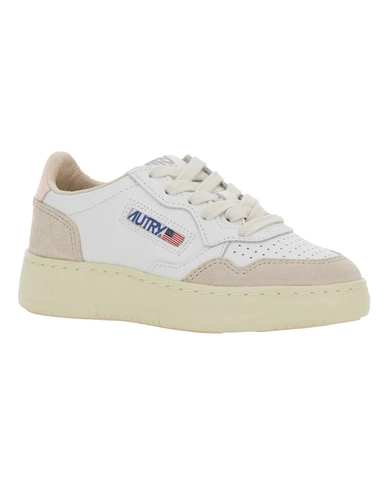 AUTRY Girls' White Low Top Sneakers With Logo Patch Cow Leather Trainers White