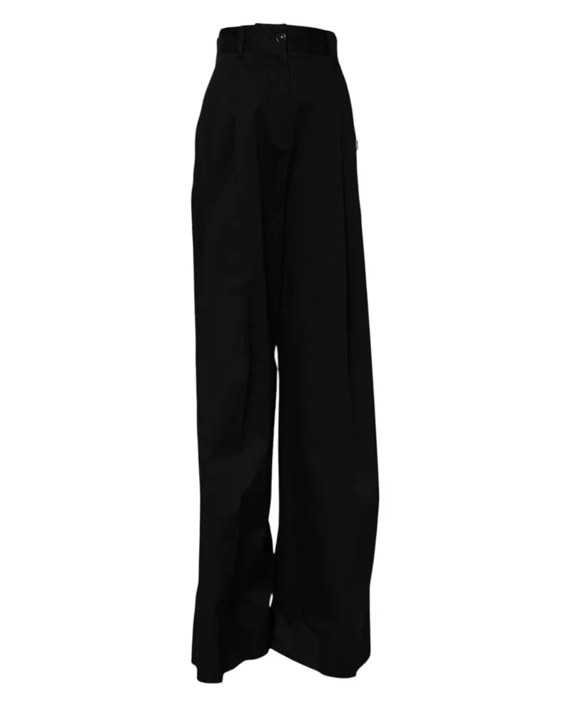 Dolce & Gabbana Women Black Cotton Highwaist Wide Leg Pants Elastane Black