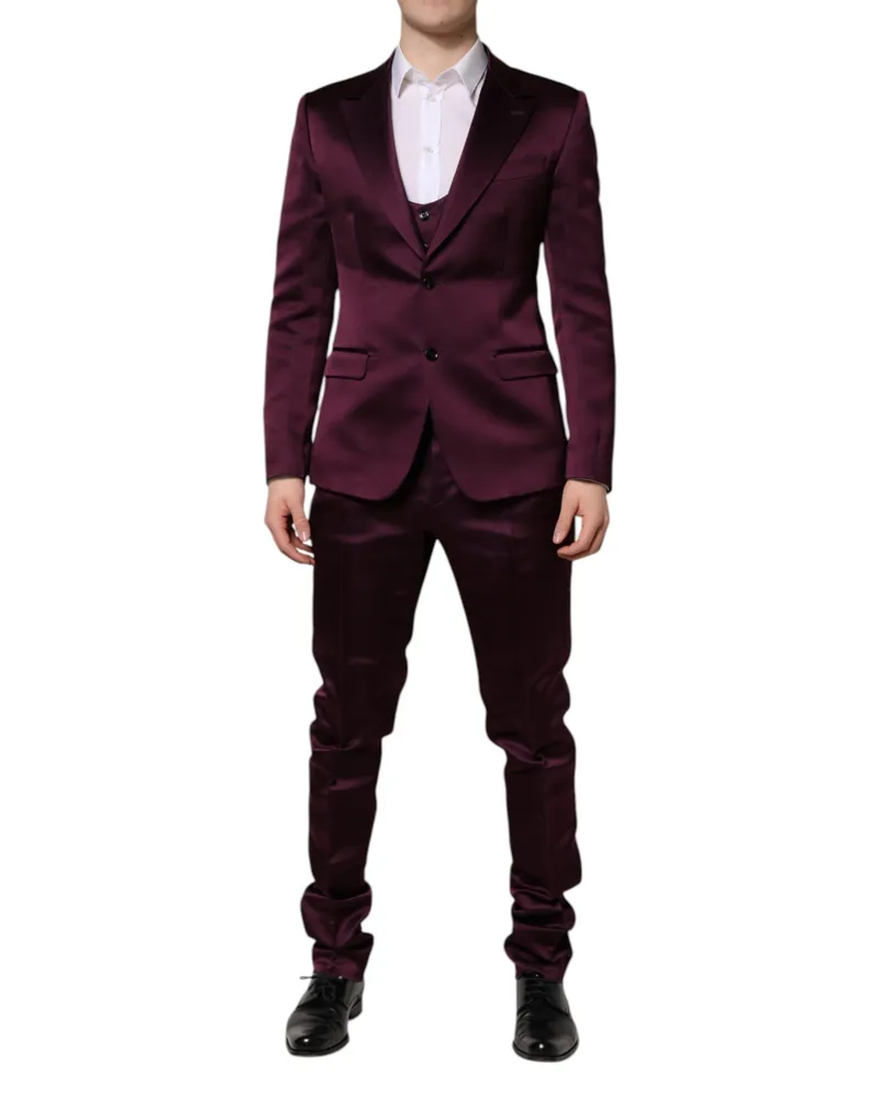 Dolce & Gabbana Silk Single-Breasted Pant Suit — Purple Purple