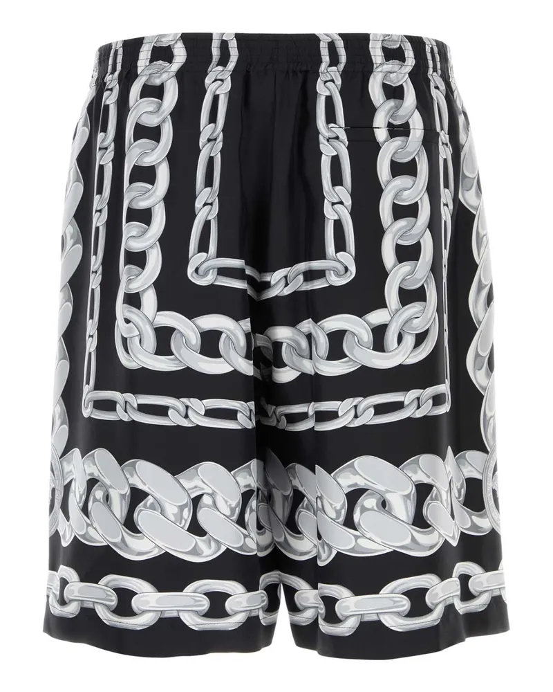 Versace Men's Printed Silk Bermuda Shorts Blacksilver Exterior Black
