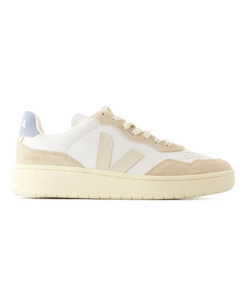 VEJA Unisex V-90 Sneakers -  Leather Extra White Calfskin Shoes White