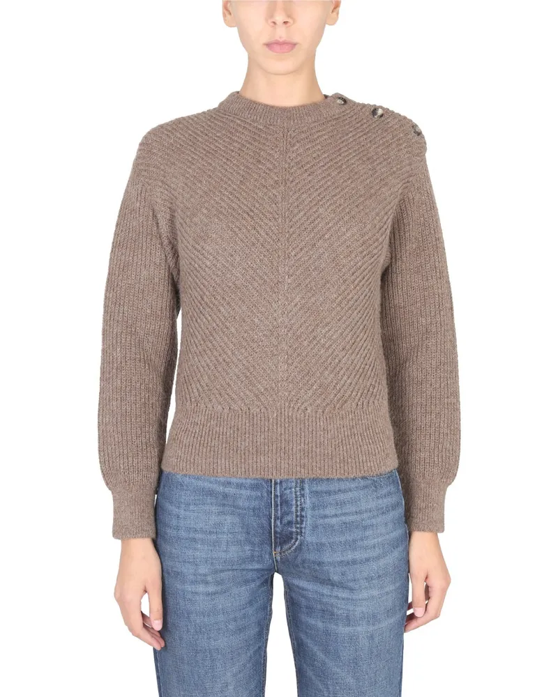 Bottega Veneta Chevron Alpaca Knit Sweater — Beige Beige