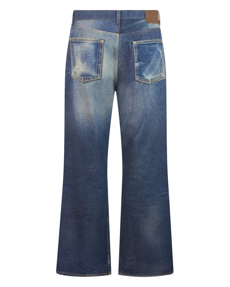 Our Legacy Men's Denim Trousers Azure Print Cotton Regular & Straight-Leg Jeans Blue