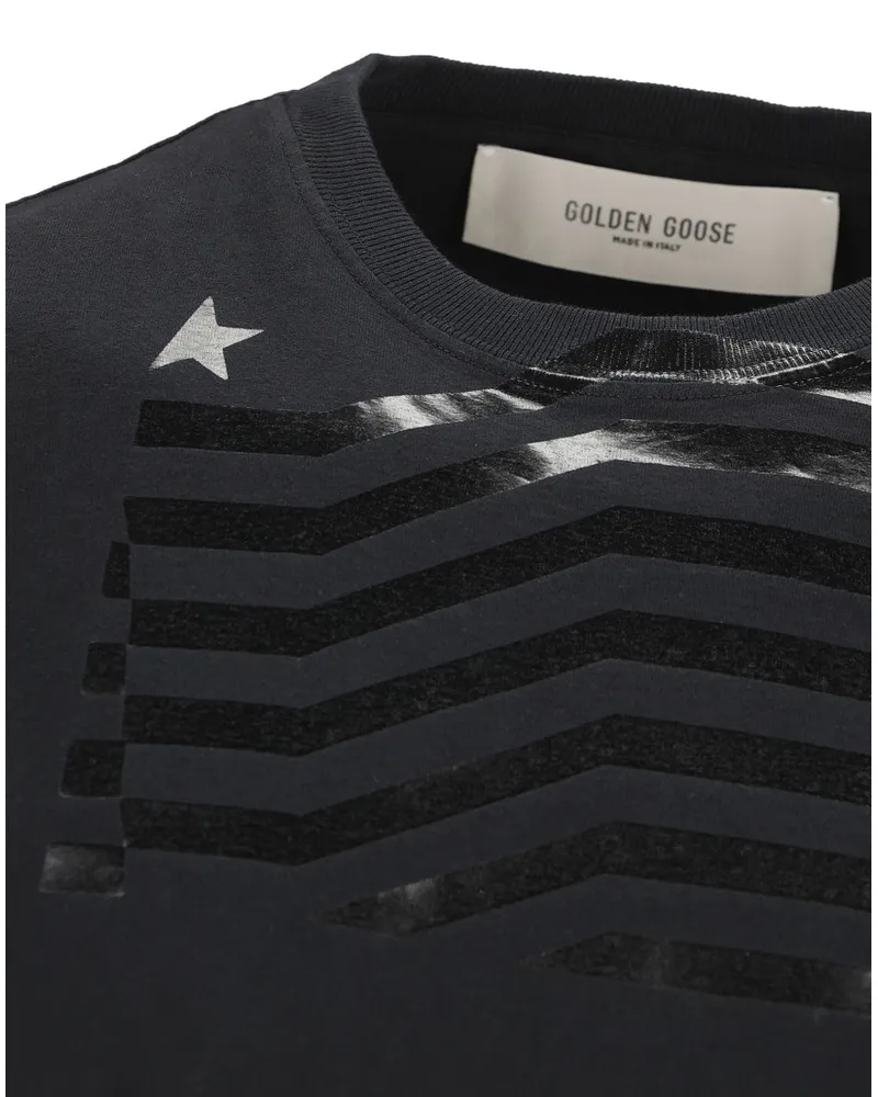 Golden Goose Distressed-Print Cotton T-Shirt — Black Black