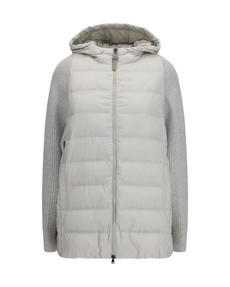 Brunello Cucinelli Monili Chain Hybrid Down Down Jacket — Gray Gray